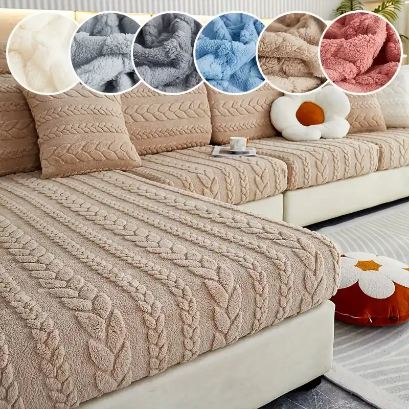 Winter Warm Plush Jacquard Sofa Slipcover Nonslip Couch Protector