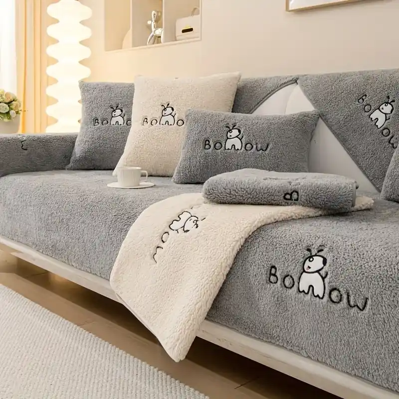 Sherpa Plush Sofa Slipcover Thick Nonslip Petfriendly Furniture Protector