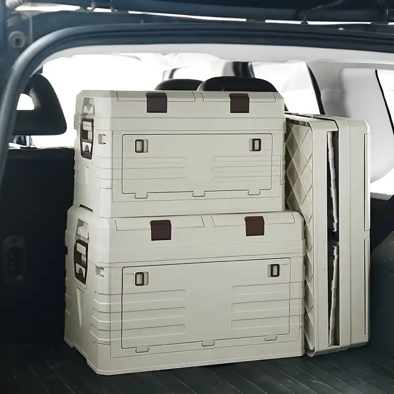Portable Foldable Storage Box With Wooden Lid For Home And Car