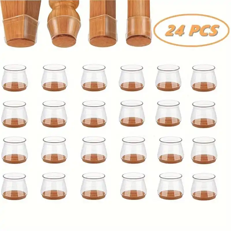 Transparent Silicone Chair Leg Protectors With Felt Pads Nonslip Noise Reduction