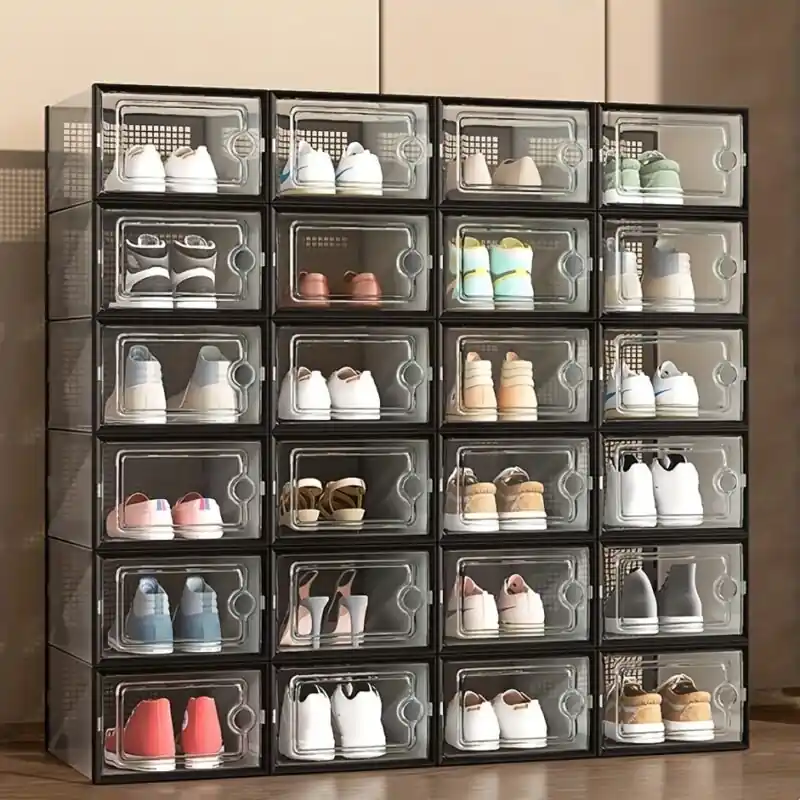 Transparent Stackable Shoe Boxes Foldable Plastic Storage Organizer 612pcs