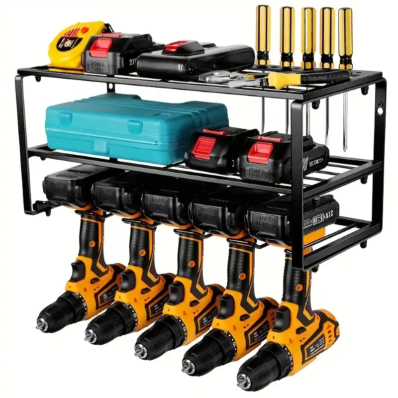 Heavyduty Wall Mounted Power Tool Organizer Rack 5 Drill Holder