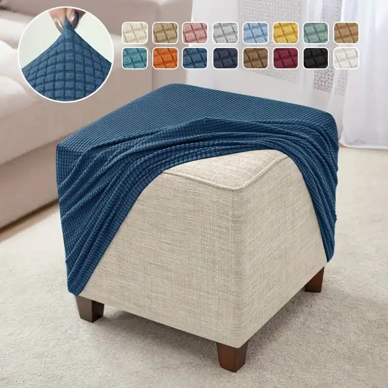 Velvet Elastic Footstool Cover Square Ottoman Slipcover For Home Decor