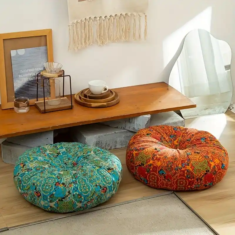 Vintage Bohochic Geometric Floor Pillow Washable Tatami Seat Cushion