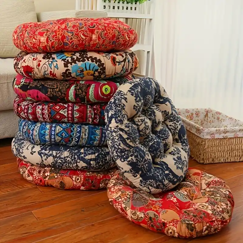 Deluxe Cotton Linen Round Cushion Thick Tatami Yoga Meditation Pillow