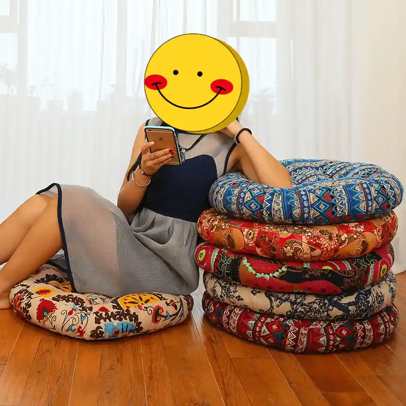 Thick Boho Cotton Linen Round Cushion Yoga Meditation Floor Pillow