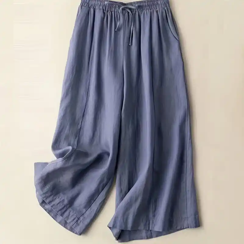 Vintage Womens Summer Wideleg Capris With Laceup Design Comfortable Easycare