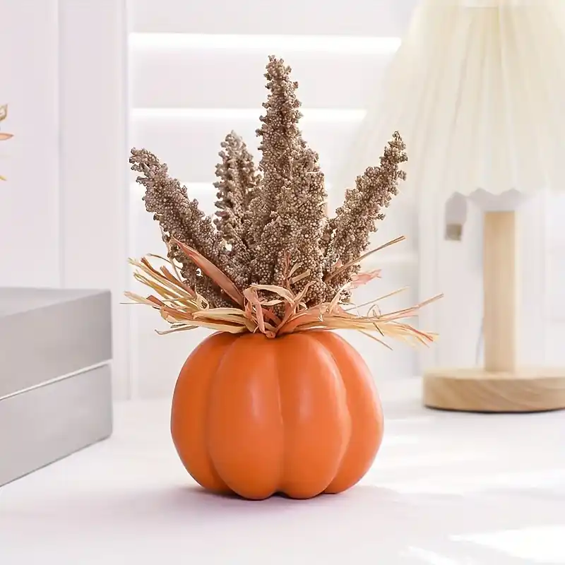 Fall Artificial Wheat Pumpkin Centerpiece Halloween Thanksgiving Table Decor