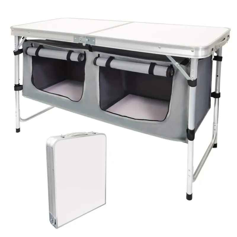 Portable Aluminum Folding Camping Table With Storage Adjustable Legs For Outdoors