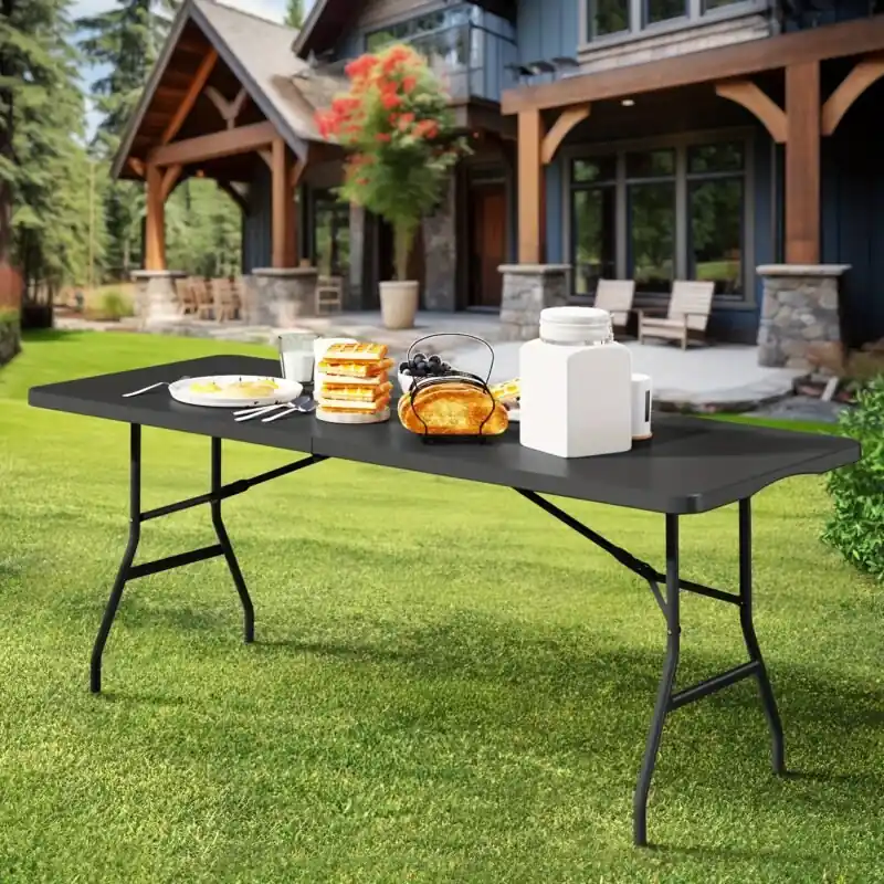 6ft Heavy Duty Plastic Folding Table With Carry Handle For Camping