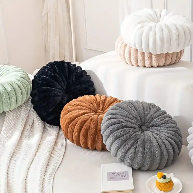 Round Plush Pumpkin Cushion 3d Solid Color Throw Pillow For Home Decor
