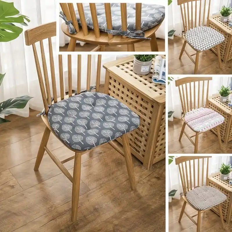Breathable Soft Polyester Cotton Dining Chair Cushion With Straps 15×16 Inch