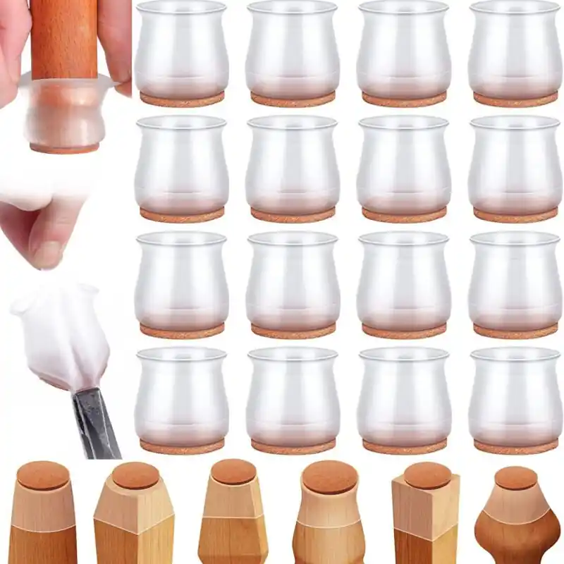 16pack Transparent Silicone Chair Leg Protectors With Felt Pads For Floors