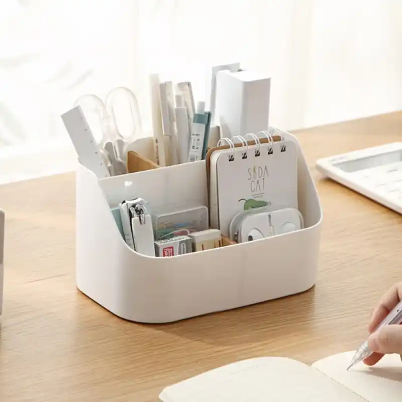 White Desktop Storage Organizer Pen Pencil Card Holder For Office Vanity