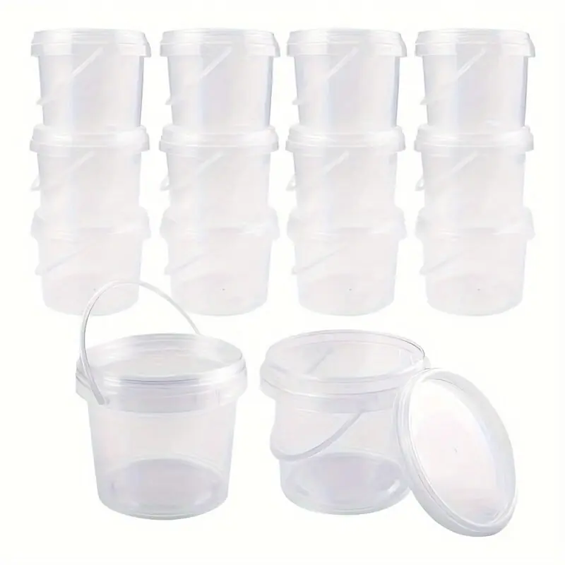 12piece Clear Plastic Storage Buckets With Lids Handles 1691oz