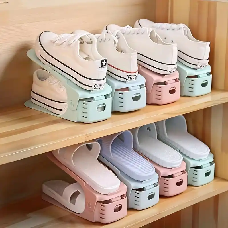 10pcs Adjustable Plastic Shoe Rack Spacesaving Storage Organizer For Home