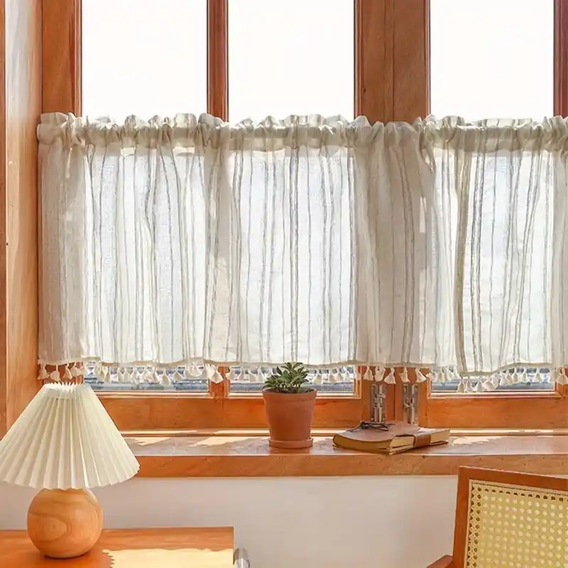 Vintage Lightfiltering Striped Tassel Curtain Easy Hang Linen Blend