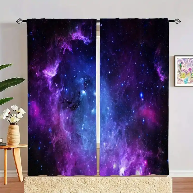 2pcs Star Sky Semi Blackout Rod Pocket Curtains For Living Room