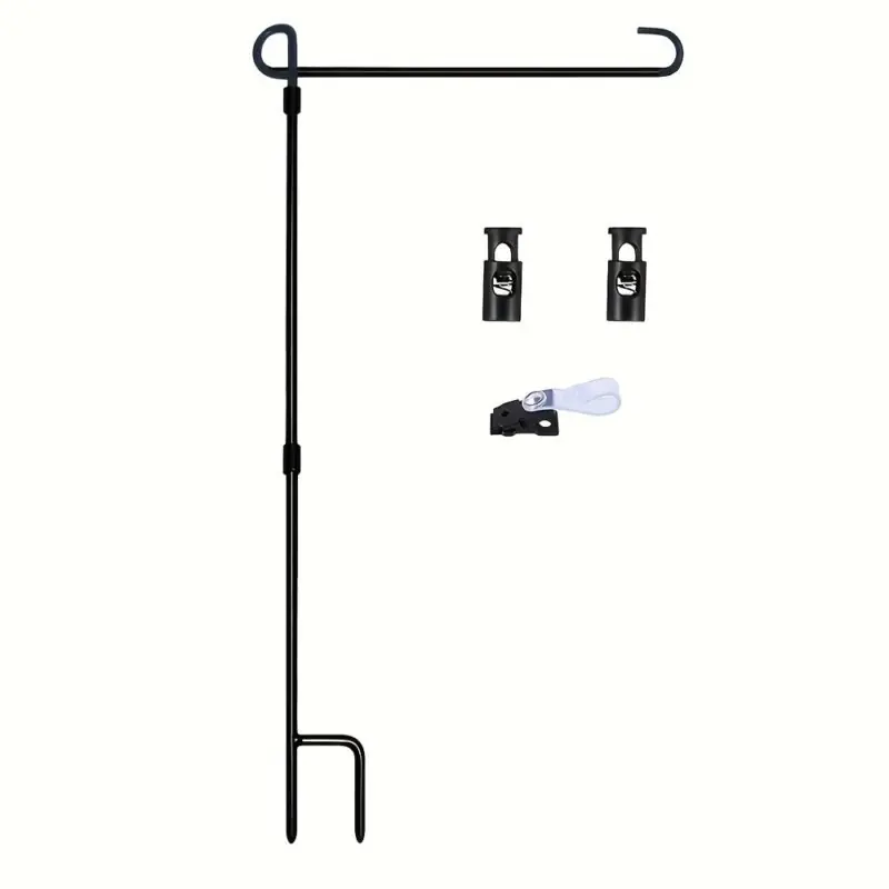 Durable Black Wrought Iron Garden Flag Holder Stand With Tiger Clip