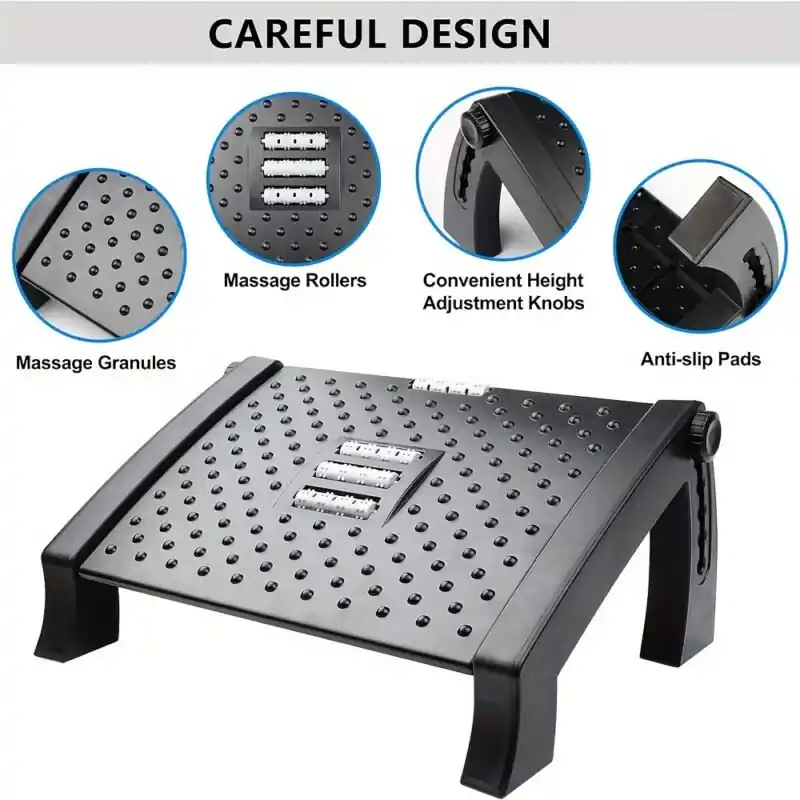 Ergonomic Adjustable Underdesk Footrest With Massage Rollers 6 Height Positions