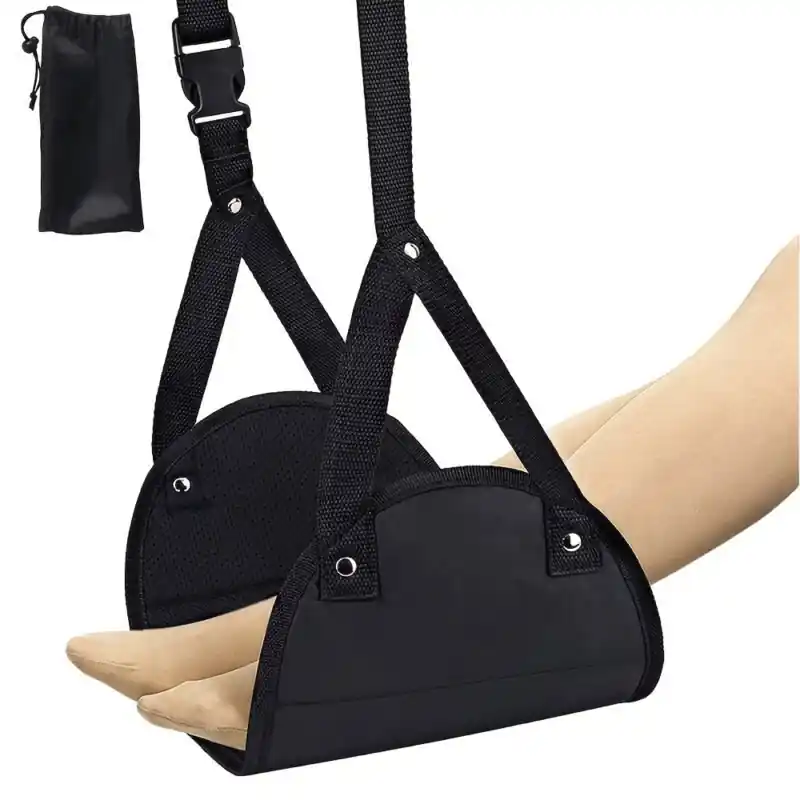 Adjustable Black Travel Footrest Hammock Lightweight Airplane Leg Rest Strap
