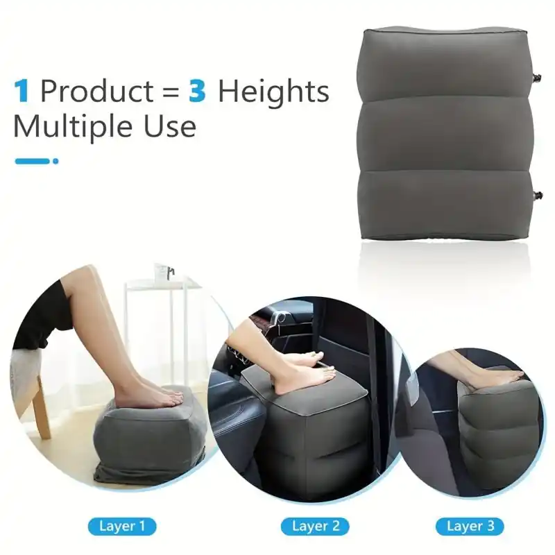 Compact Luxurious Inflatable Ottoman For Travel Office Reversible Portable Comfort