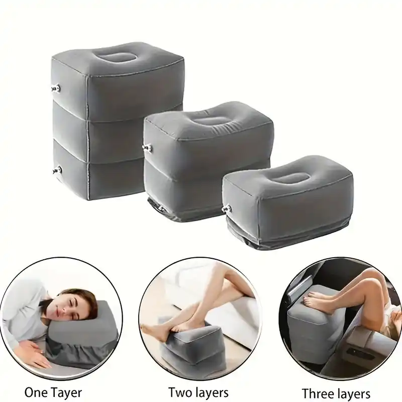 Adjustable Inflatable Airplane Foot Rest Pillow Ergonomic Travel Cushion