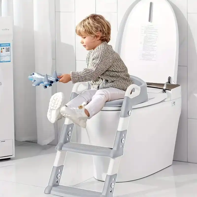Grey Potty Training Seat With Nonslip Step Stool For Boys Girls