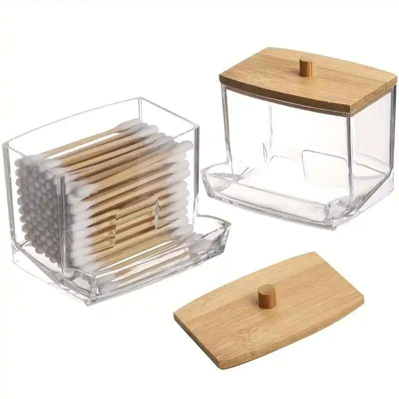 Stylish 7oz Cotton Swab Dispenser With Wood Lid Chic Durable Storage