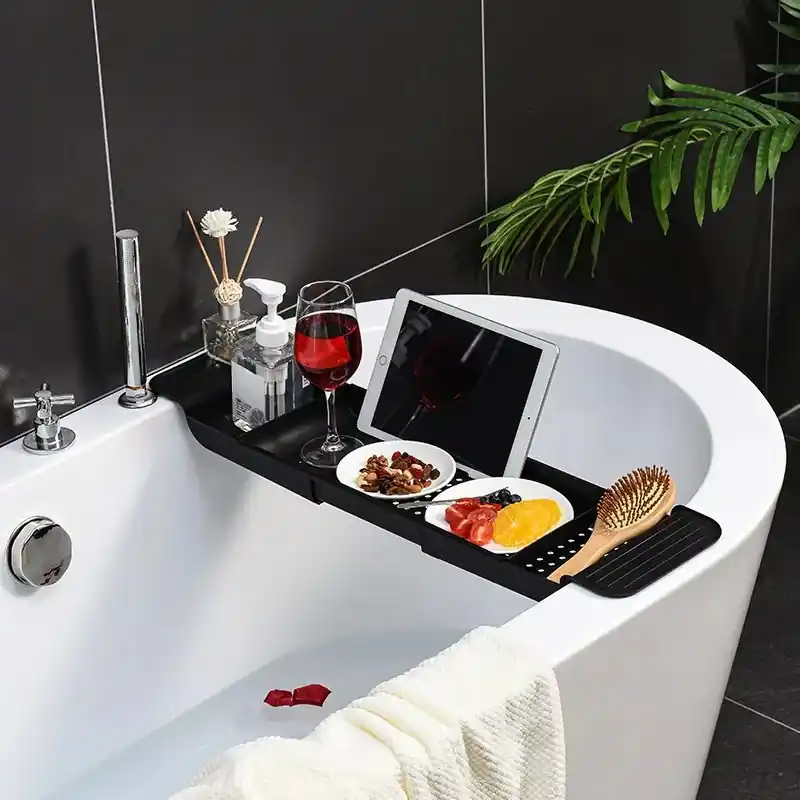 Extendable Bamboo Bathtub Shelf Tray Caddy Bathroom Storage Organizer
