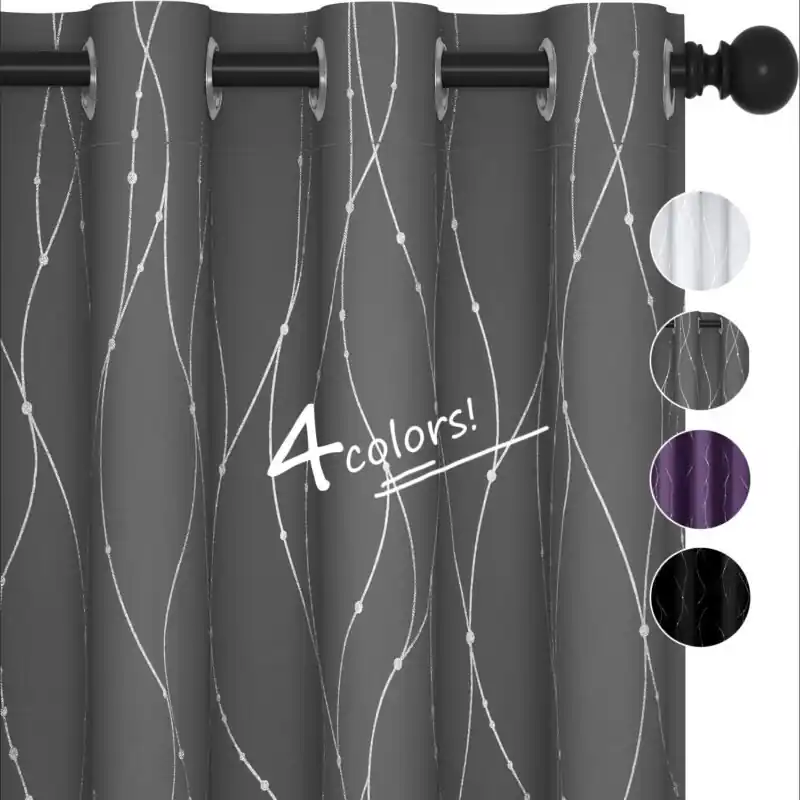 Silvery Wave Blackout Curtains Modern Bedroom Balcony Living Room Decor