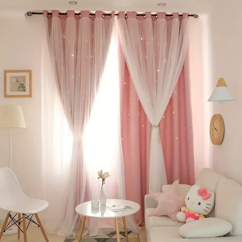 Double Layer Star Design Blackout Curtain For Living Room And Bedroom