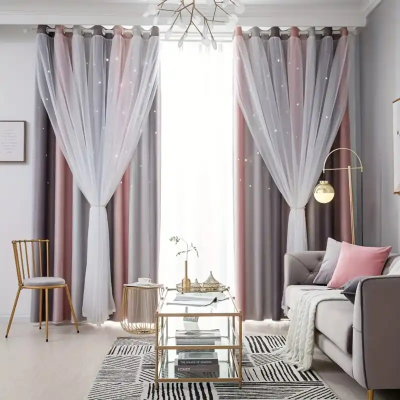 Gradient Hollow Star Blackout Curtains For Bedroom Living Room Decor