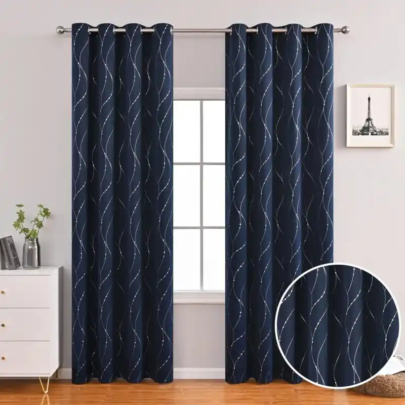 1pc Silvery Blackout Strip Curtain For Bedroom Living Room Decor