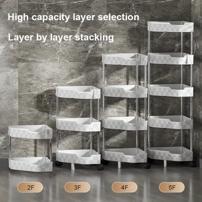 Spacesaving Multitier Rolling Storage Rack Black White Organizer