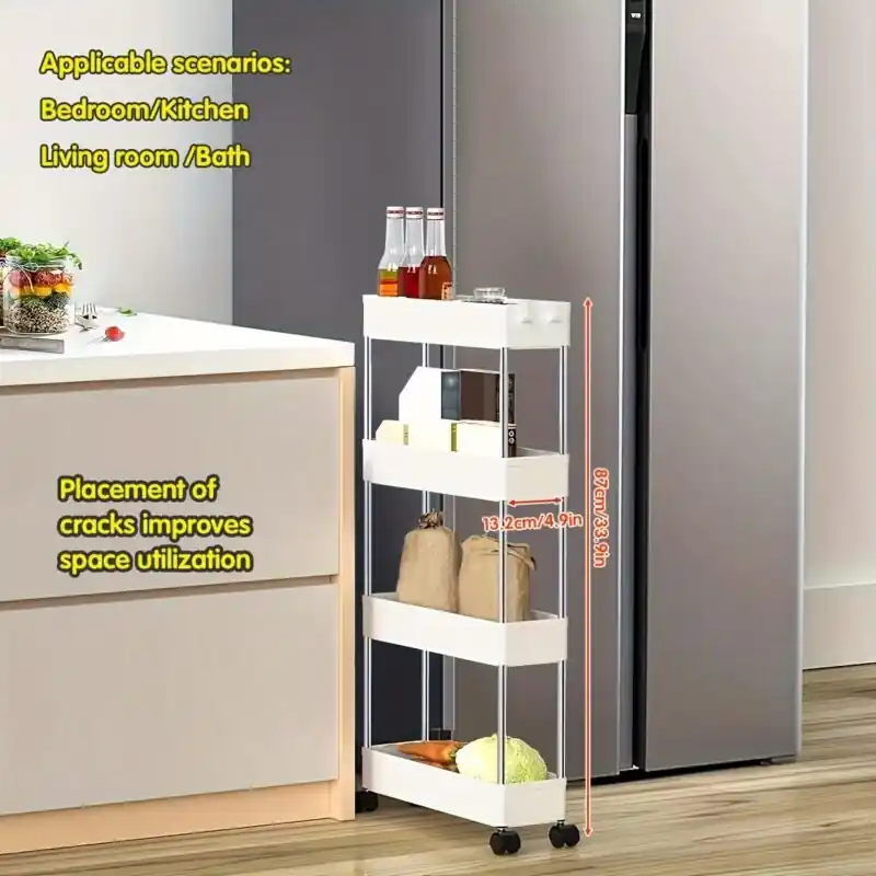 Spacesaving White Mobile Cart 34 Tier Kitchen Bathroom Organizer