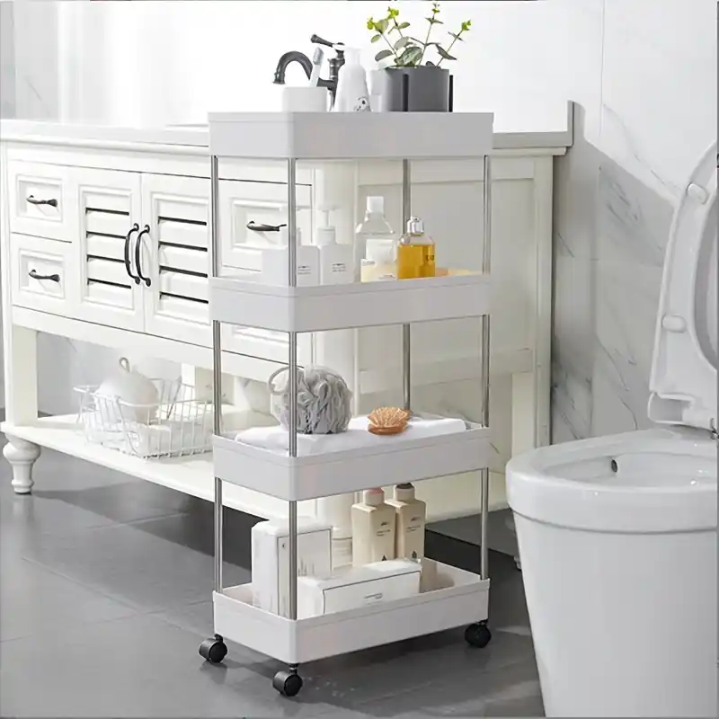 Slim Rolling Bathroom Storage Cart Mobile Shelves For Tight Spaces