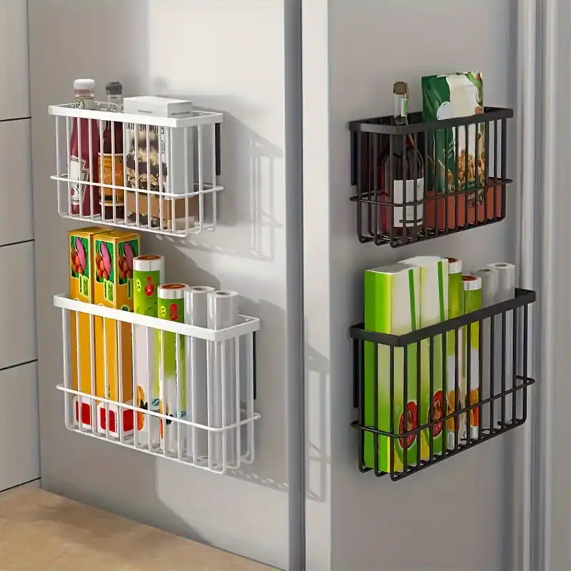 Heavyduty Lockable Iron Storage Basket Wallmounted Kitchen Fridge Organizer