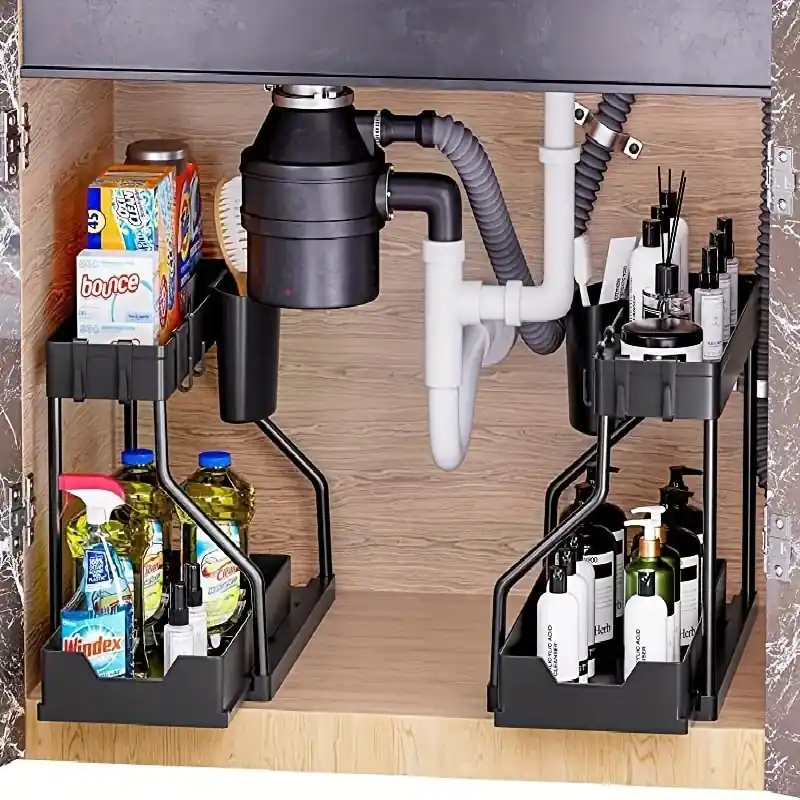 2tier Sliding Under Sink Organizer Spacesaving Kitchen Storage Solution
