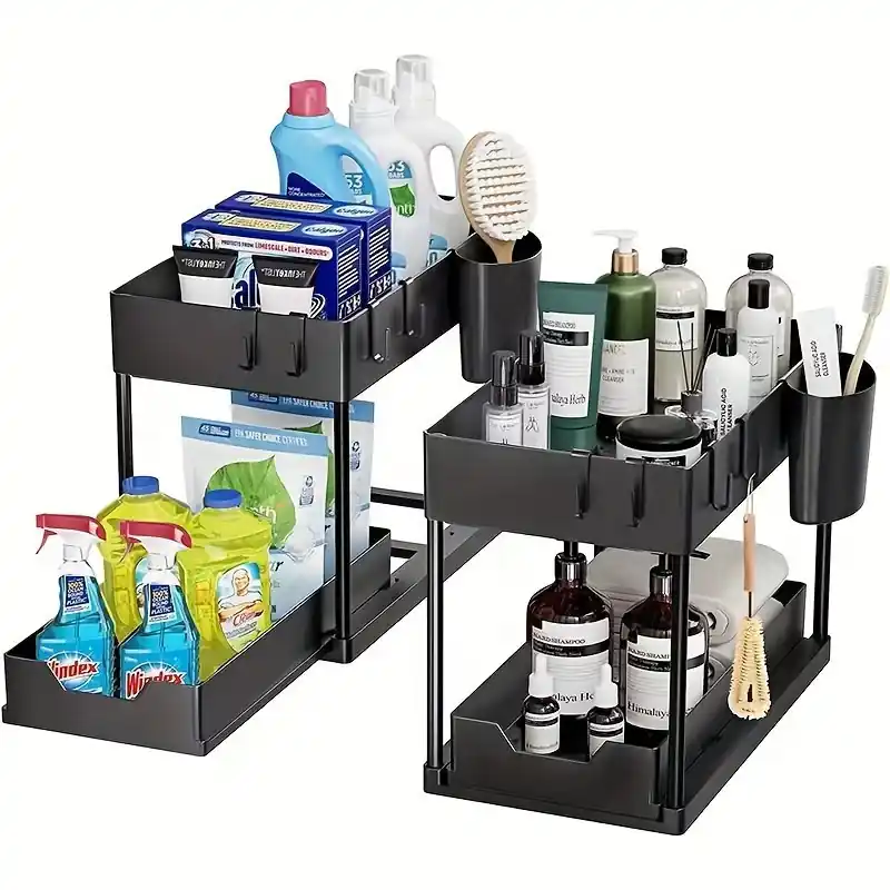 Adjustable Pullout Under Sink Storage Rack Kitchen Bathroom Organizer