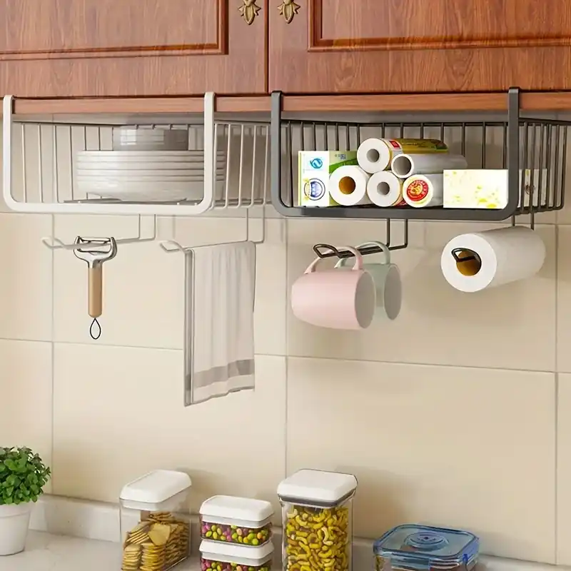 Multilayer Kitchen Storage Rack With Hooks Organize Seasoning Tableware
