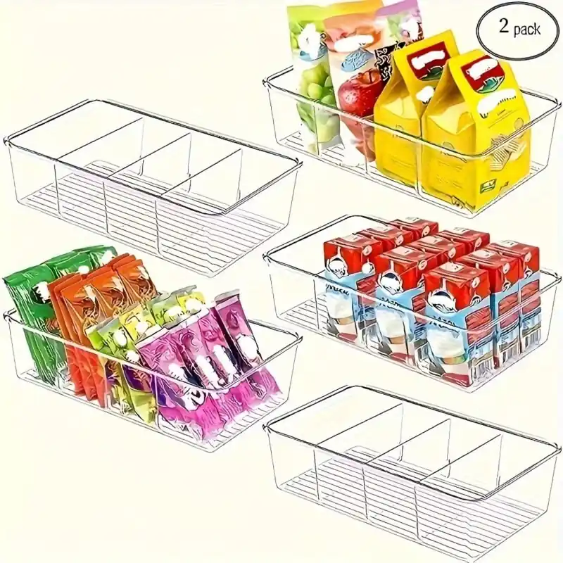 Clear Plastic Food Storage Organizer Bins With Dividers For Pantry