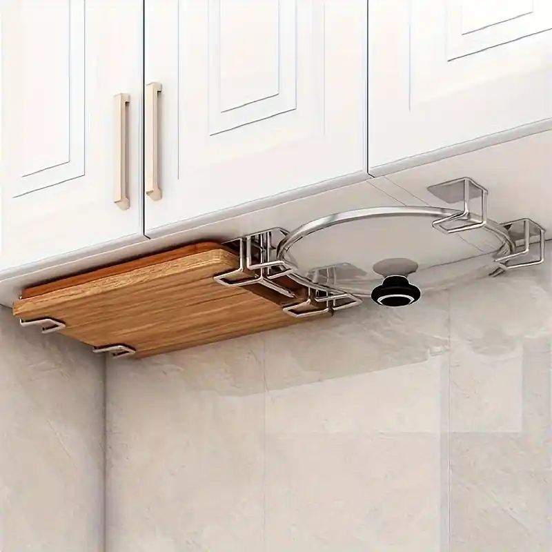 4pcs Multifunctional Punchfree Kitchen Wallmounted Pot Cover Cutting Board Rack