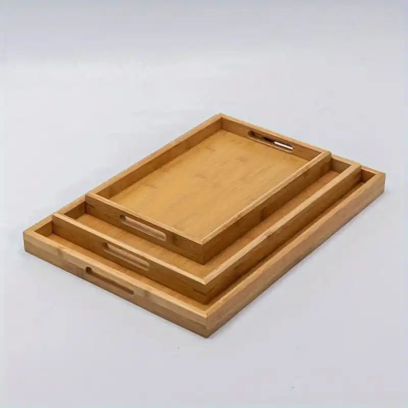 Multiuse Bamboo Serving Tray With Handles Breakfast Storage Decor