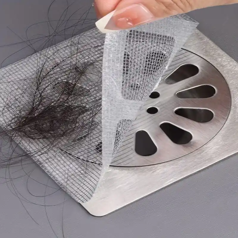 10pcs Disposable Shower Drain Hair Catcher Mesh Stickers Bathroom Essentials