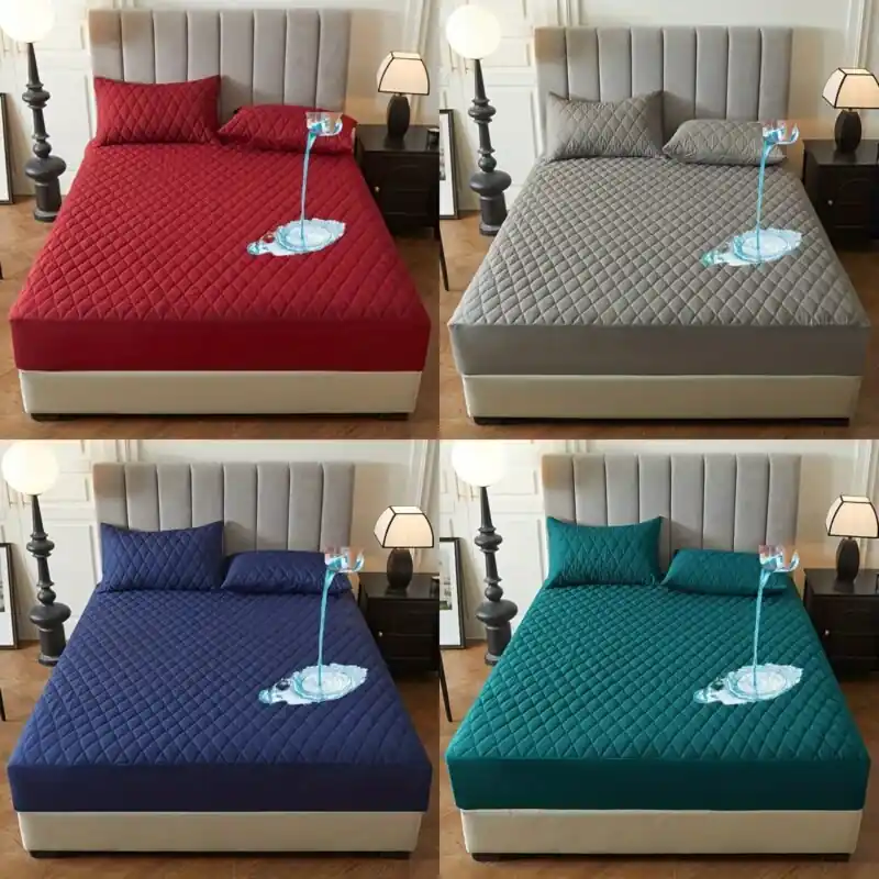 Waterproof Layered Solid Color Nonslip Mattress Protector Soft Comfortable