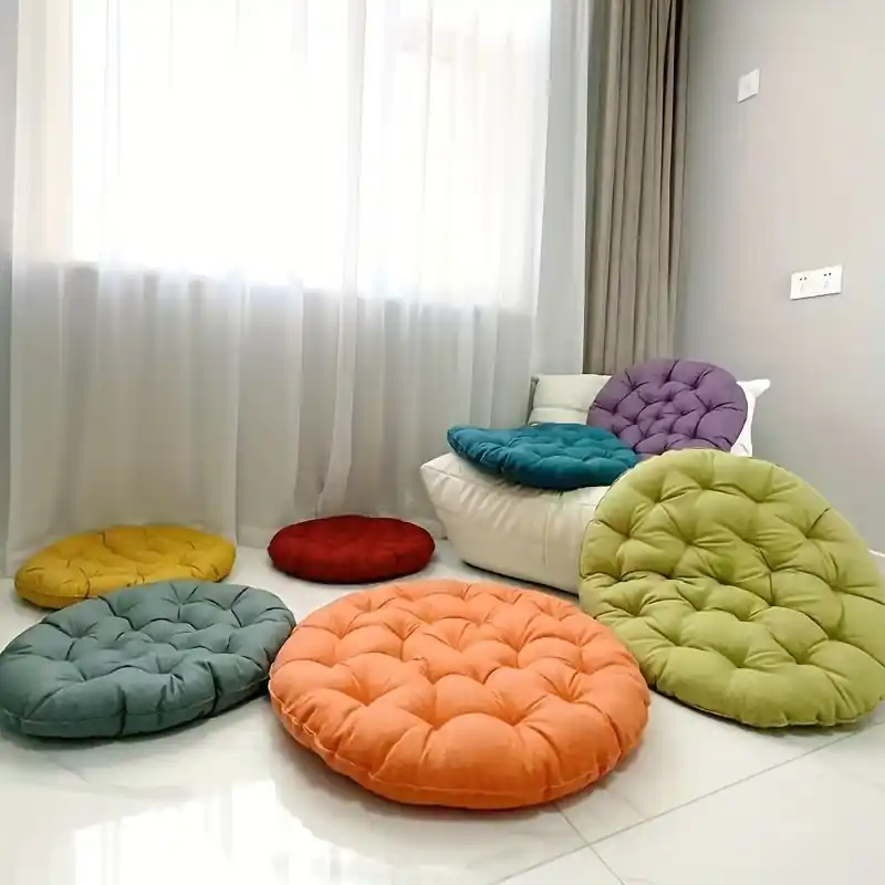 Japanese Linen Round Futon Thick Breathable Meditation Cushion With Wheels