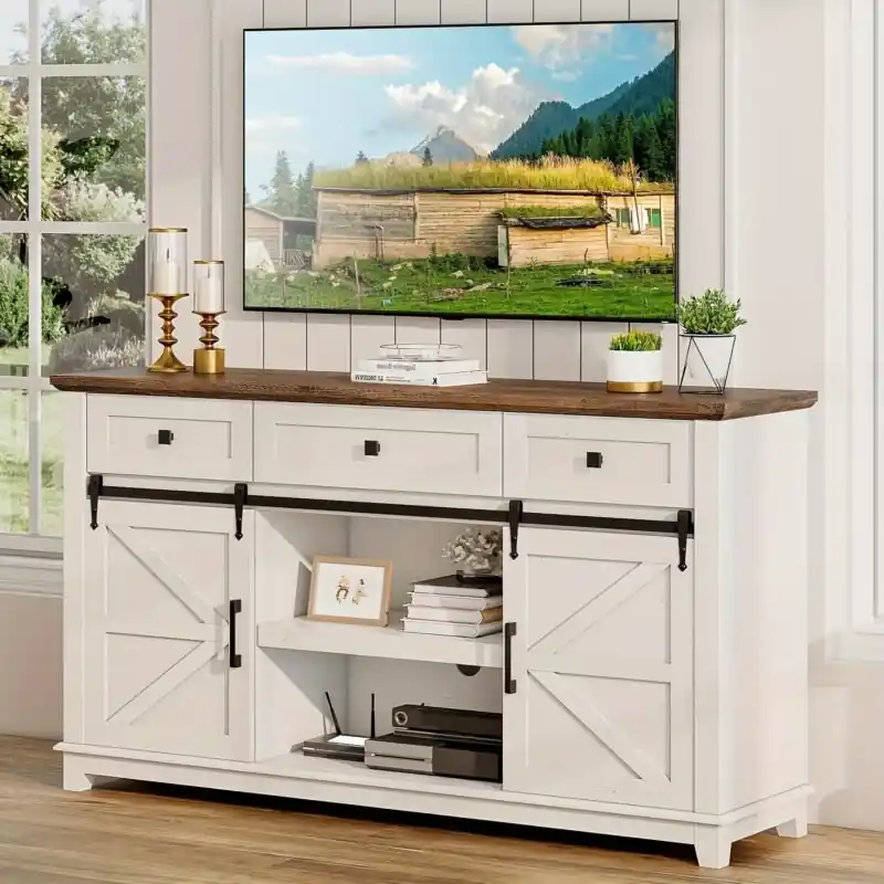 Rustic Farmhouse Tv Stand With Sliding Barn Door 59 Entertainment Center