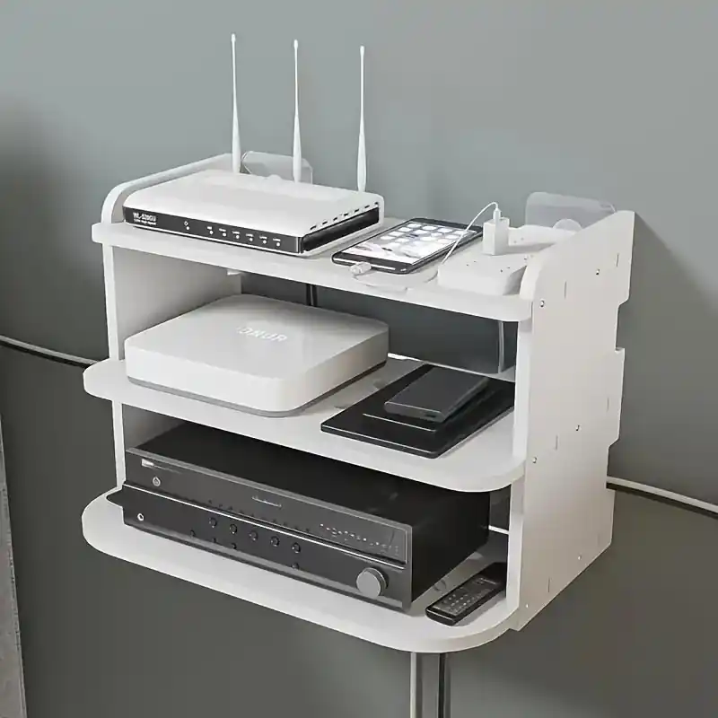 Wooden Nodrill Wall Shelf Router Tv Box Storage Organizer