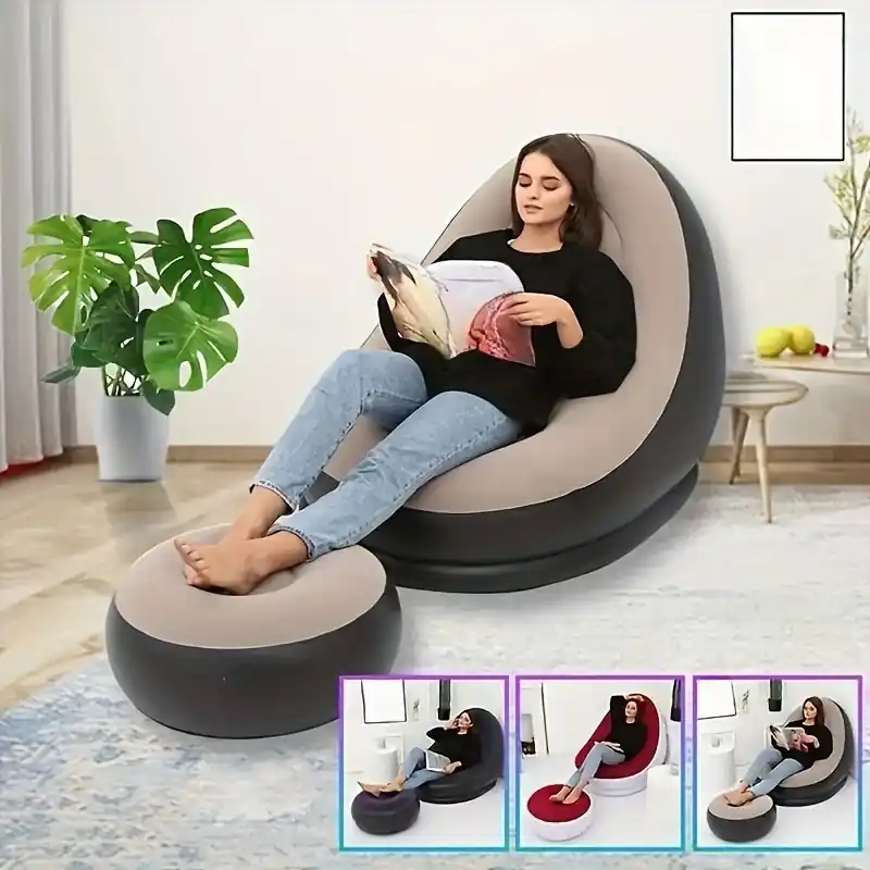 Ultracomfort Inflatable Air Sofa With Footrest For Camping Beach Outdoor Relaxation